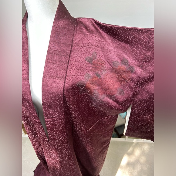 Beautiful Vintage Japanese Kimono Romantic Dark Red Rare Wafu Floral Japan Silk - Picture 11 of 13